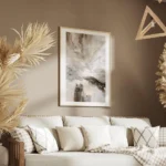 affiche abstraite avec des formes organiques en gris marron et beige creant un m salon.webp