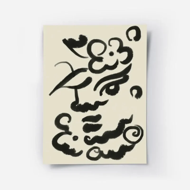 affiche abstraite avec des formes organiques noires et des lignes courbes stylis.webp