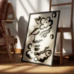 affiche abstraite avec des formes organiques noires et des lignes courbes stylis encadre.webp