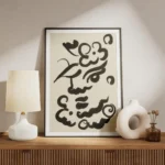 affiche abstraite avec des formes organiques noires et des lignes courbes stylis meuble.webp