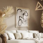affiche abstraite avec des lignes epaisses et organiques noires sur un fond blan salon.webp