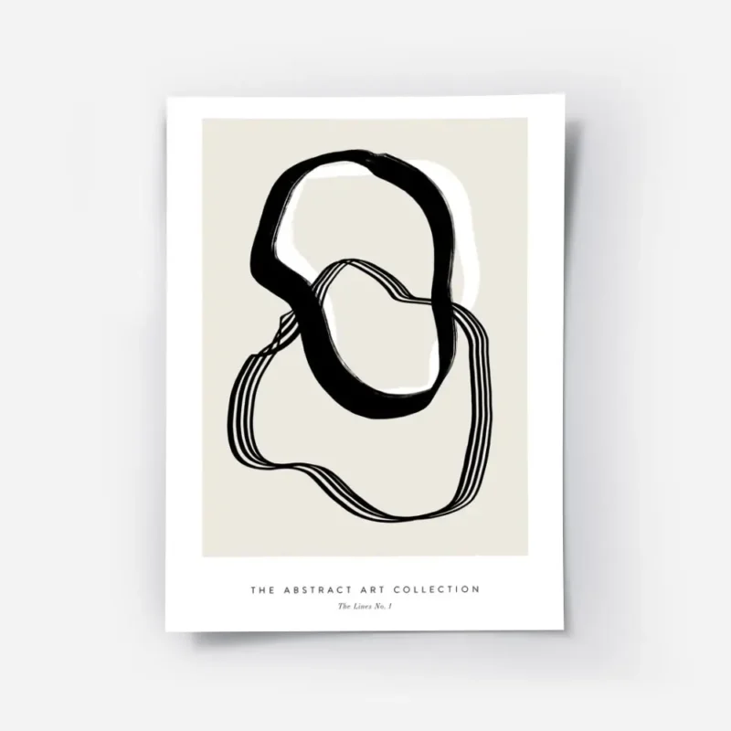 affiche abstraite avec des lignes noires epaisses et fines sur un fond beige cla.webp