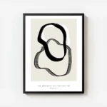 affiche abstraite avec des lignes noires epaisses et fines sur un fond beige cla avec cadre.webp