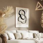 affiche abstraite avec des lignes noires epaisses et fines sur un fond beige cla salon.webp