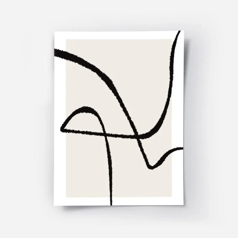 affiche abstraite avec des lignes noires epaisses sur un carre beige clair fond .webp