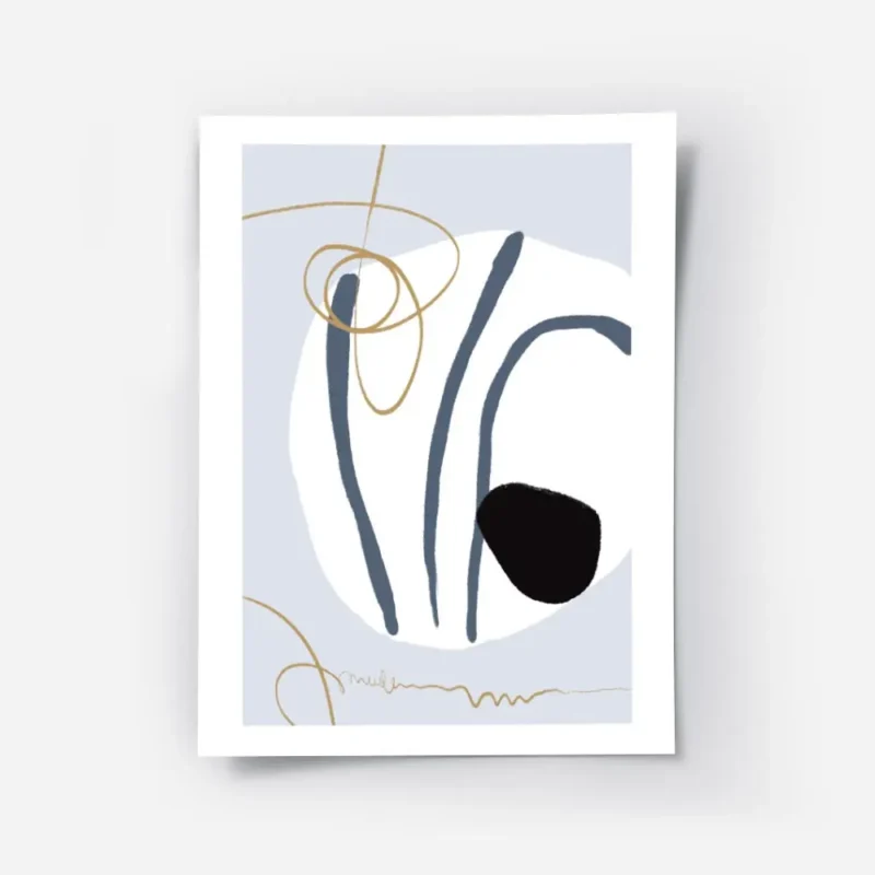 affiche abstraite avec des rayures bleues des formes blanches et noires et des l.webp