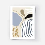 affiche abstraite avec des rayures bleues formes et lignes en marron blanc noir .webp