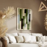 affiche abstraite avec des taches de peinture verticales de differentes couleurs salon.webp