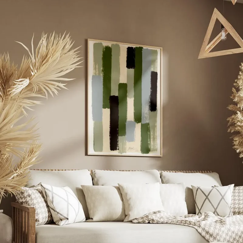 affiche abstraite avec des taches de peinture verticales de differentes couleurs salon.webp