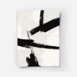 affiche abstraite avec des traits de pinceau noirs epais sur un fond gris clair .webp