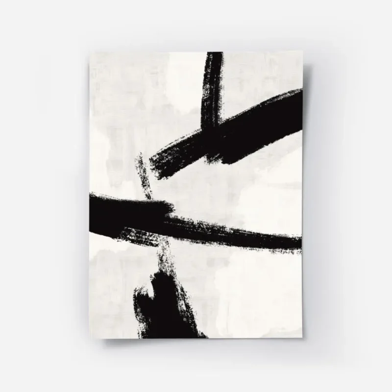 affiche abstraite avec des traits de pinceau noirs epais sur un fond gris clair .webp