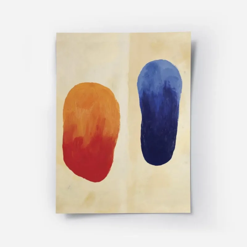 affiche abstraite avec deux formes organiques brossees une orange et rouge lautr.webp
