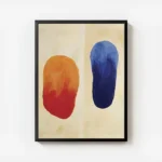 affiche abstraite avec deux formes organiques brossees une orange et rouge lautr avec cadre.webp