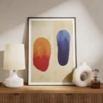 affiche abstraite avec deux formes organiques brossees une orange et rouge lautr meuble.webp