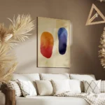 affiche abstraite avec deux formes organiques brossees une orange et rouge lautr salon.webp