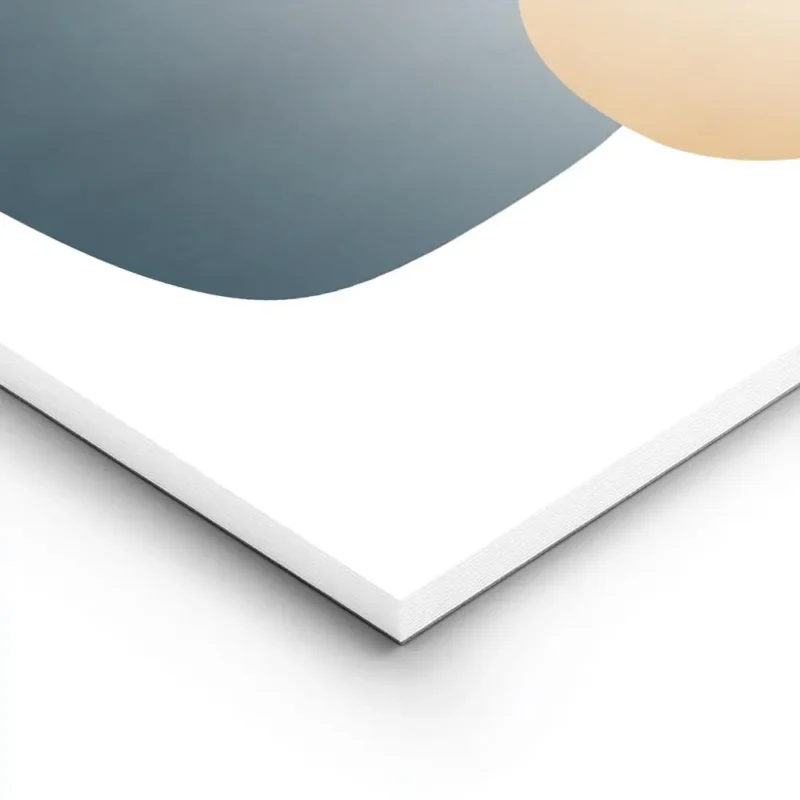 affiche abstraite avec formes bleues beiges et oranges sur fond blanc lightpanel.webp
