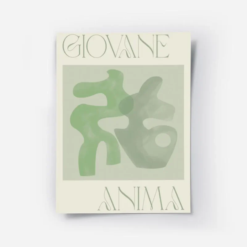 affiche abstraite avec formes vertes et texte giovane anima typographie stylisee.webp