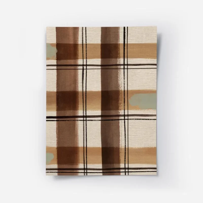 affiche abstraite avec un motif gingham des lignes beige marron et blanc et des .webp