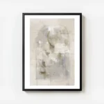 affiche abstraite beige avec des lignes noires blanches et des taches bleues avec cadre.webp
