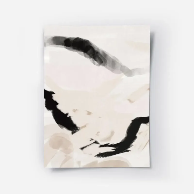 affiche abstraite beige avec des lignes ondulees noires et roses pour une decora.webp