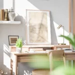 affiche abstraite beige avec motif texture peinte a la main bureau.webp