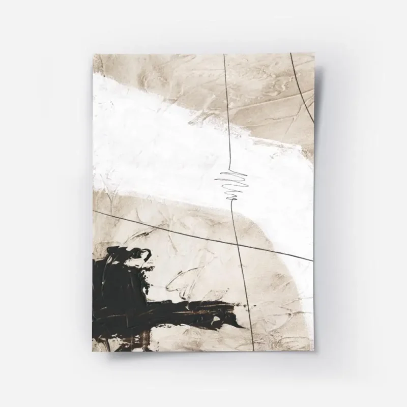 affiche abstraite beige et blanc avec des formes organiques des touches de noir .webp