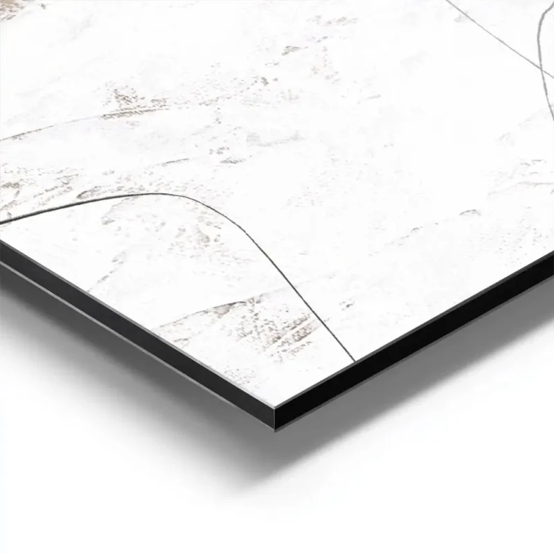 affiche abstraite beige et blanc avec des formes organiques et des lignes noires aluminium.webp