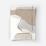 affiche abstraite beige et bleue avec des formes organiques et des lignes marron.webp