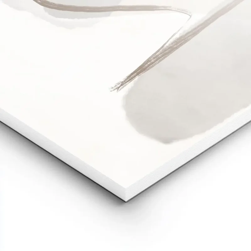 affiche abstraite beige et bleue avec des formes organiques et des lignes marron lightpanel.webp