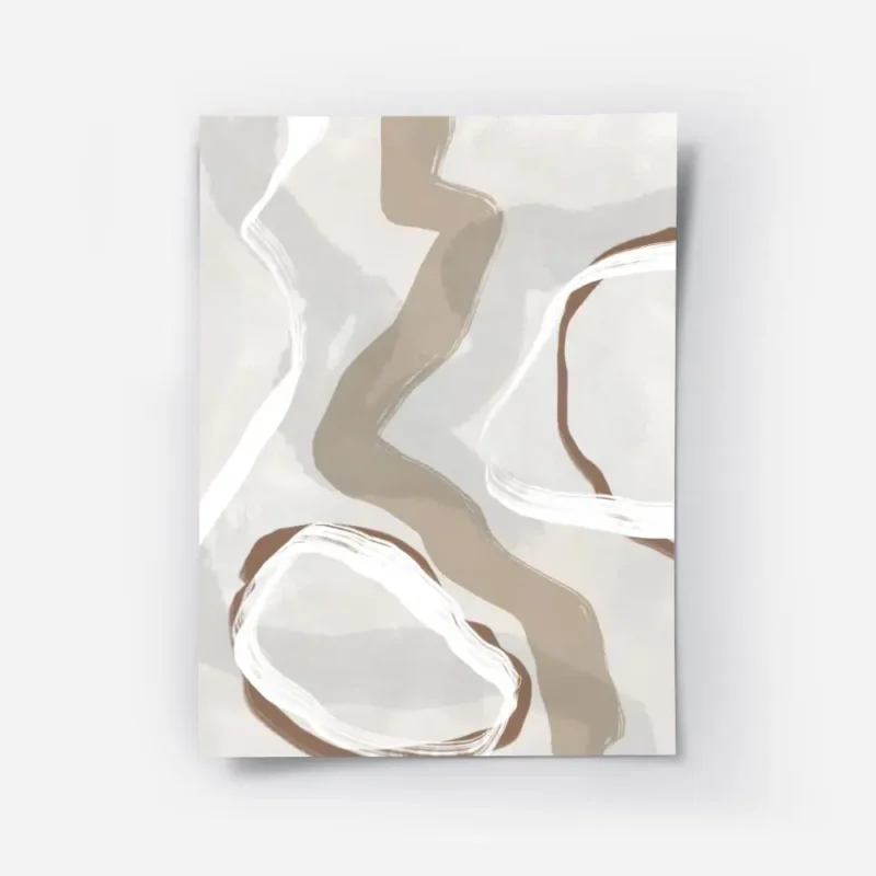 affiche abstraite beige et bleue presentant des formes organiques et des lignes .webp