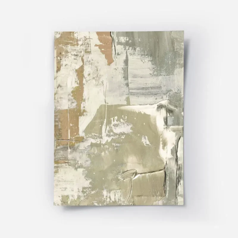 affiche abstraite brute avec des coups de pinceau en relief tons beige vert et o.webp