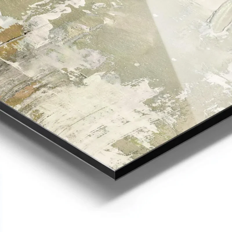 affiche abstraite brute avec des coups de pinceau en relief tons beige vert et o aluminium.webp