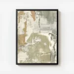 affiche abstraite brute avec des coups de pinceau en relief tons beige vert et o avec cadre.webp