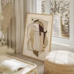 affiche abstraite cubiste aux formes geometriques beige blanc casse et marron ev salon beige.webp