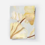 affiche abstraite de fleurs jaunes et blanches aux contours dores et marron sur .webp