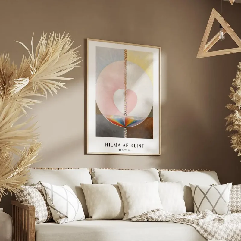 affiche abstraite de hilma af klint avec un c ur rose des cercles et des spirale salon.webp