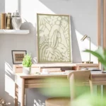 affiche abstraite de jardin vert avec des fleurs et des feuilles de couleur ecru bureau.webp