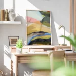 affiche abstraite de leigh viner avec des formes organiques et des touches de co bureau.webp