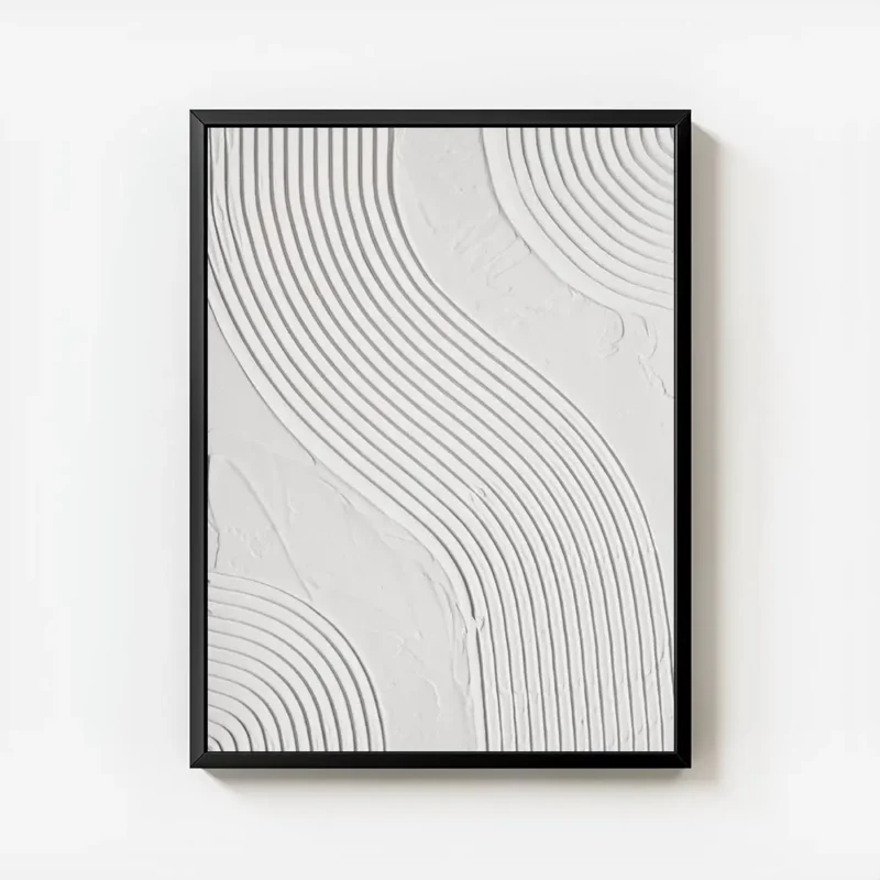 affiche abstraite de lignes ondulees en relief couleur gris beige texture modern avec cadre.webp