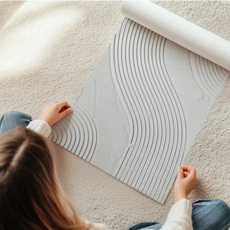 affiche abstraite de lignes ondulees en relief couleur gris beige texture modern en rouleau.webp