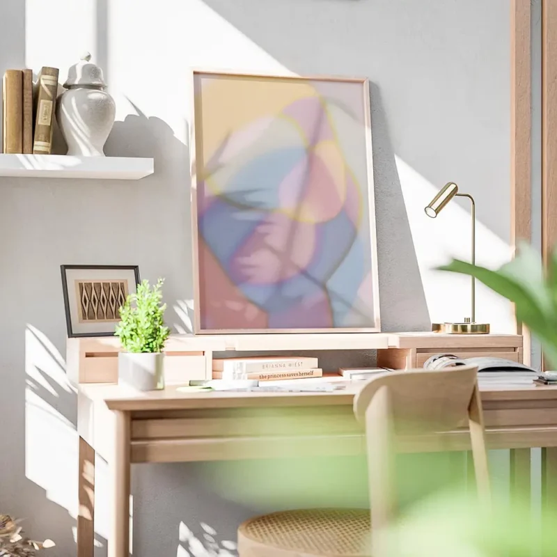 affiche abstraite de nuances douces et floues formes pastel etherees de rose ble bureau.webp