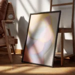 affiche abstraite de nuances douces et floues formes pastel etherees de rose ble encadre.webp