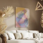 affiche abstraite de nuances douces et floues formes pastel etherees de rose ble salon.webp