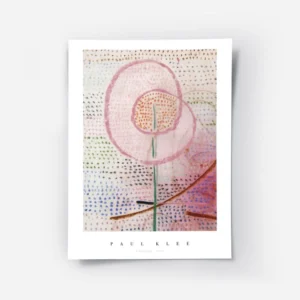 affiche abstraite de paul klee fleur rose stylisee sur fond de points colores.webp