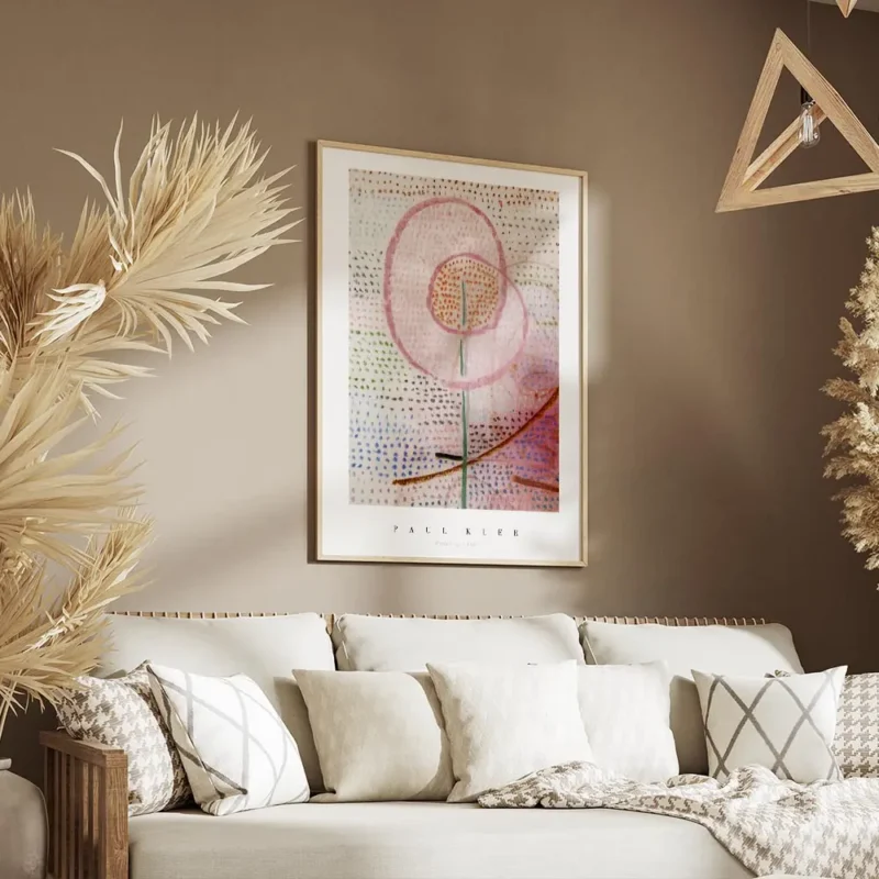 affiche abstraite de paul klee fleur rose stylisee sur fond de points colores salon.webp