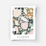 affiche abstraite de petales floraux roses oranges blancs violets et verts sur f.webp