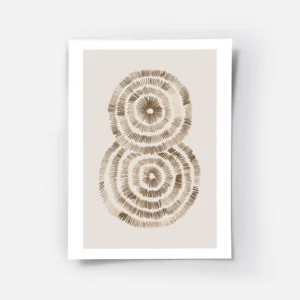 affiche abstraite deco avec deux formes circulaires superposees de couleur marro.webp