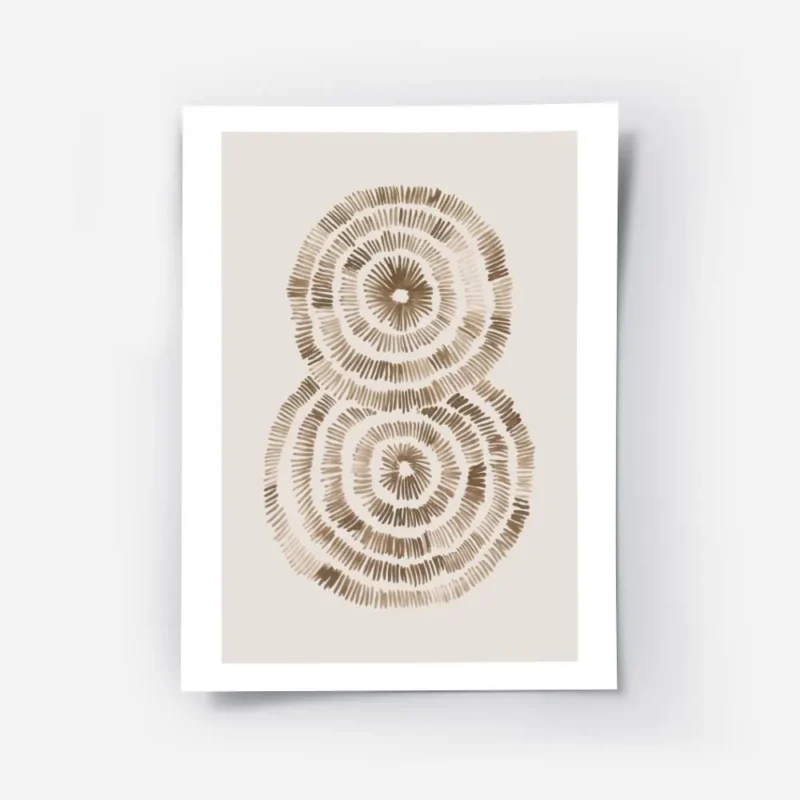 affiche abstraite deco avec deux formes circulaires superposees de couleur marro.webp