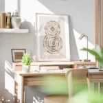 affiche abstraite deco avec deux formes circulaires superposees de couleur marro bureau.webp