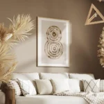 affiche abstraite deco avec deux formes circulaires superposees de couleur marro salon.webp